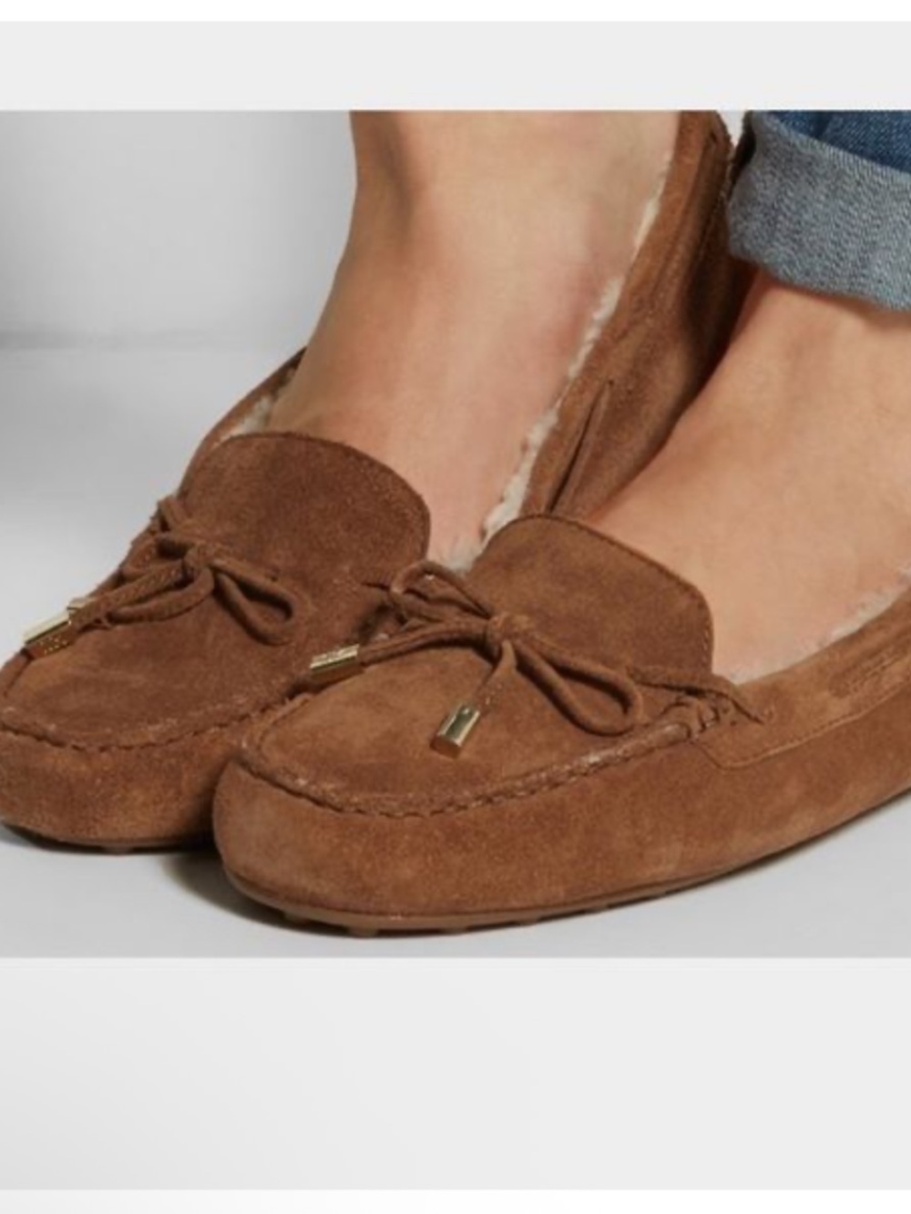 Michael Kors Sutton Suede Moccasins Brown With Gold Hardware Leather Size 8